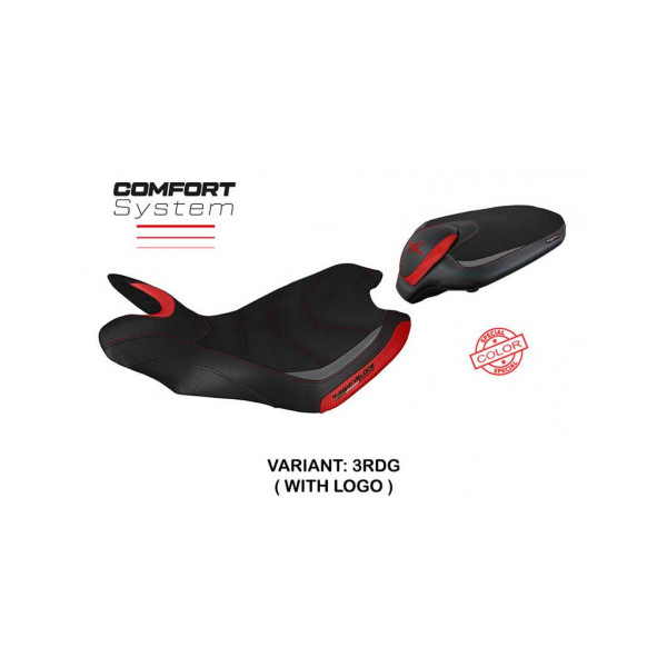 HOUSSE DE SELLE COMPATIBLE MV AGUSTA TURISMO VELOCE (14-20) MODÈLE SAHARA SPECIA - Type : CONFORT, Logo : AVEC LOGO, Couleur : BLANC ROUGE