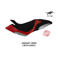 HOUSSE DE SELLE COMPATIBLE MV AGUSTA DRAGSTER 800 (14-18) MODÈLE AOSTA SPECIAL C - Logo : AVEC LOGO, Couleur : ARGENT ROUGE, Type : STANDARD 