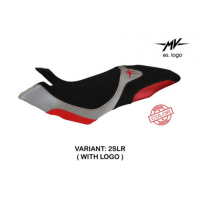 HOUSSE DE SELLE COMPATIBLE MV AGUSTA DRAGSTER 800 (14-18) MODÈLE AOSTA SPECIAL C - Logo : AVEC LOGO, Couleur : ARGENT ROUGE, Type : STANDARD