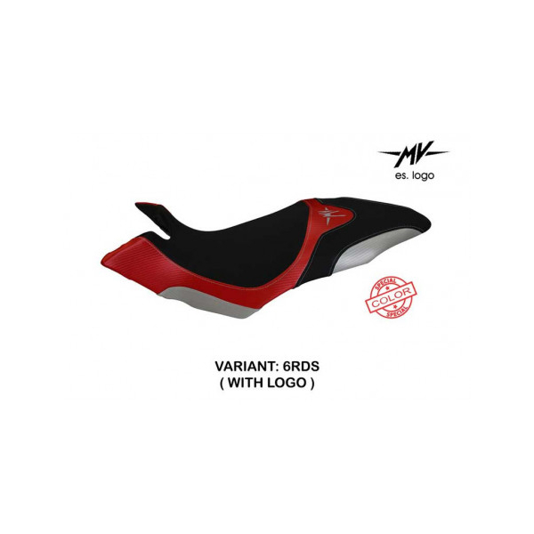 HOUSSE DE SELLE COMPATIBLE MV AGUSTA DRAGSTER 800 (14-18) MODÈLE AOSTA SPECIAL C - Logo : AVEC LOGO, Couleur : BLANC BLEU, Type : STANDARD