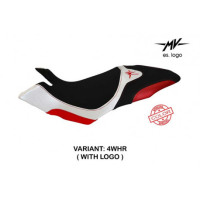 HOUSSE DE SELLE COMPATIBLE MV AGUSTA DRAGSTER 800 (14-18) MODÈLE AOSTA SPECIAL C - Logo : AVEC LOGO, Couleur : BLANC BLEU, Type : STANDARD
