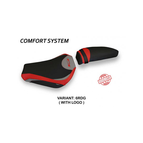 HOUSSE DE SELLE COMPATIBLE MV AGUSTA F3 (12-22) MODÈLE ZARA SPECIAL COLOR - Logo : AVEC LOGO, Couleur : ROUGE GRIS, Type : CONFORT