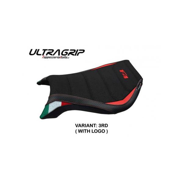 HOUSSE DE SELLE COMPATIBLE MV AGUSTA F4 - (99-09) MODÈLE YUZA TRICO - Logo : AVEC LOGO, Couleur : ARGENT, Type : ULTRAGRIP