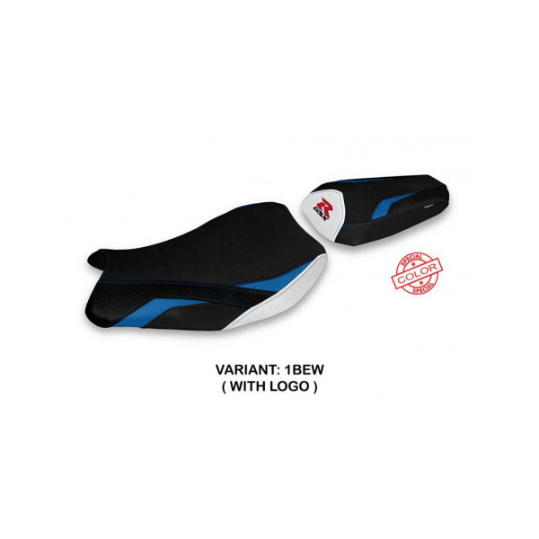 HOUSSE DE SELLE COMPATIBLE SUZUKI GSX R 1000 (17-21) MODÈLE ELMAS SPECIAL COLOR - Logo : AVEC LOGO, Couleur : BLEU JAUNE, Type : STANDARD