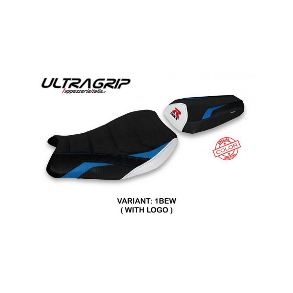 HOUSSE DE SELLE COMPATIBLE SUZUKI GSX R 1000 (17-21) MODÈLE ISILI COLORIS SPÉCIA - Logo : AVEC LOGO, Couleur : BLEU JAUNE, Type : ULTRAGRIP