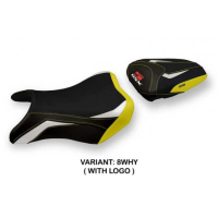 HOUSSE DE SELLE COMPATIBLE SUZUKI GSX S 750 (17-21) MODÈLE DERBY SPECIAL COLOR - Type : STANDARD, Logo : AVEC LOGO, Couleur : BLANC BLEU