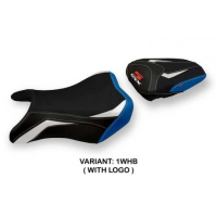 HOUSSE DE SELLE COMPATIBLE SUZUKI GSX S 750 (17-21) MODÈLE DERBY SPECIAL COLOR - Logo : AVEC LOGO, Couleur : BLANC ROUGE, Type : STANDARD
