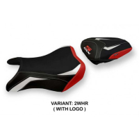 HOUSSE DE SELLE COMPATIBLE SUZUKI GSX S 750 (17-21) MODÈLE DERBY SPECIAL COLOR - Logo : AVEC LOGO, Couleur : BLANC ROUGE, Type : STANDARD