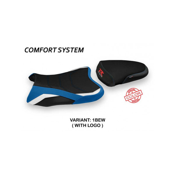 HOUSSE DE SELLE COMPATIBLE SUZUKI GSX R 1000 (07-08) MODÈLE RABBI SPECIAL COLOR - Type : CONFORT, Logo : AVEC LOGO, Couleur : BLEU BLANC