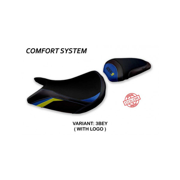 HOUSSE DE SELLE COMPATIBLE SUZUKI GSX S 1000 (15-20) MODÈLE PAHIA SPECIAL COLOR - Type : CONFORT, Logo : AVEC LOGO, Couleur : BLEU JAUNE