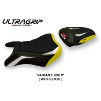 HOUSSE DE SELLE COMPATIBLE SUZUKI GSX S 750 (17-21) MODÈLE KYOTO SPECIAL COLOR - Logo : AVEC LOGO, Couleur : BLANC JAUNE, Type : ULTRAGRIP
