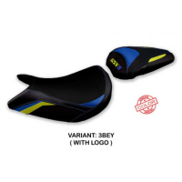 HOUSSE DE SELLE COMPATIBLE SUZUKI GSX S 1000 (21-22) MODÈLE LINDI SPECIAL COLOR - Logo : AVEC LOGO, Couleur : BLEU JAUNE, Type : CONFORT