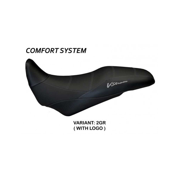 HOUSSE DE SELLE COMPATIBLE SUZUKI V-STROM 1000 (14-19) MODÈLE AGRIGENTO - Type : CONFORT, Logo : AVEC LOGO, Couleur : GRIS GRIS