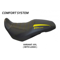 HOUSSE DE SELLE COMPATIBLE SUZUKI V-STROM 650 (17-22) MODÈLE GEORGIA - Logo : AVEC LOGO, Couleur : NOIR, Type : CONFORT