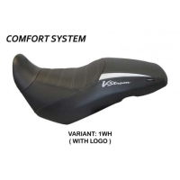 HOUSSE DE SELLE COMPATIBLE SUZUKI V-STROM 650 (17-22) MODÈLE GEORGIA - Logo : AVEC LOGO, Couleur : GRIS GRIS, Type : CONFORT