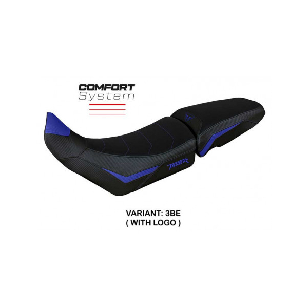 HOUSSE DE SELLE COMPATIBLE TRIUMPH TIGER 900 (20-22) MODÈLE DOVER - Logo : AVEC LOGO, Couleur : BLEU, Type : CONFORT