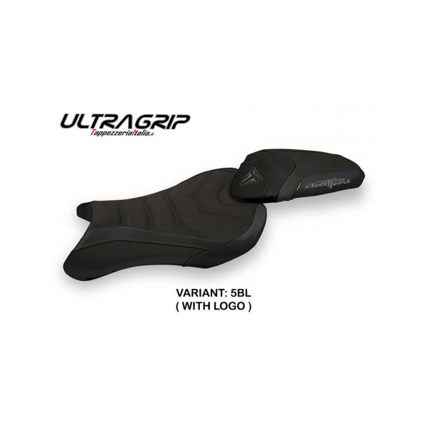HOUSSE DE SELLE COMPATIBLE TRIUMPH STREET TRIPLE (17-22) MODÈLE AVANE 1 - Logo : AVEC LOGO, Couleur : GRIS GRIS, Type : ULTRAGRIP