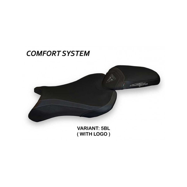 HOUSSE DE SELLE COMPATIBLE TRIUMPH STREET TRIPLE (17-22) MODÈLE MOLINA 1 - Logo : AVEC LOGO, Couleur : GRIS GRIS, Type : CONFORT