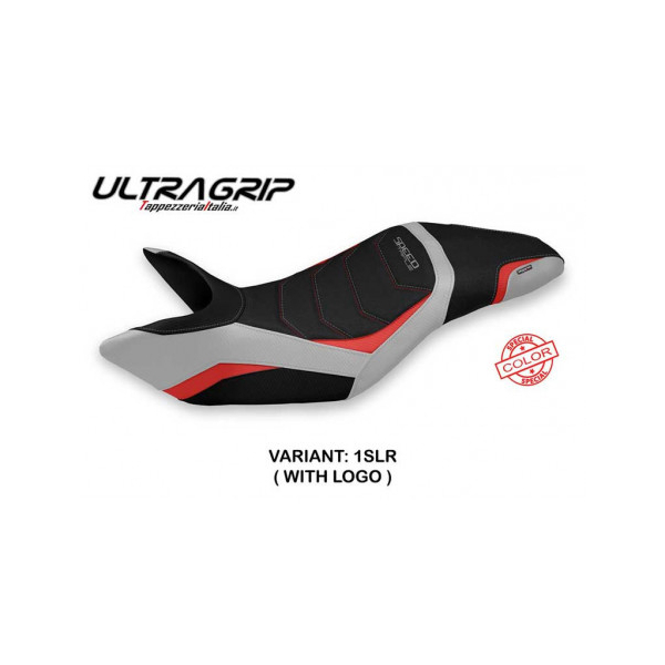 HOUSSE DE SELLE COMPATIBLE TRIUMPH SPEED TRIPLE (11-15) MODÈLE NISKO SPECIAL COL - Logo : AVEC LOGO, Type : ULTRAGRIP, Couleur : BLANC ROUGE