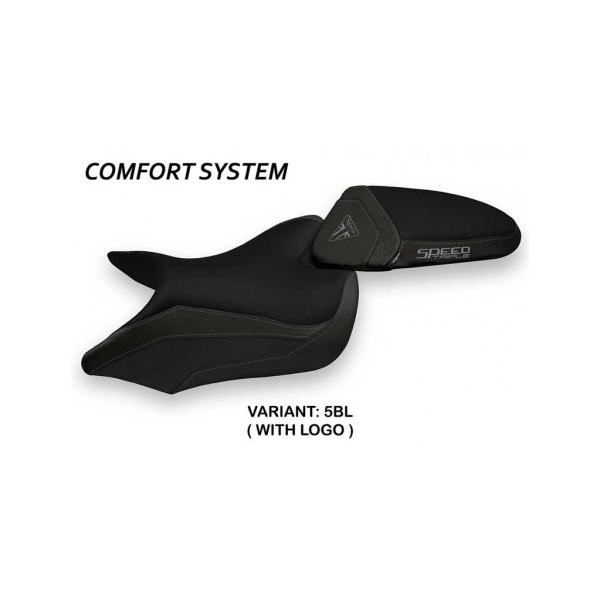 HOUSSE DE SELLE COMPATIBLE TRIUMPH SPEED TRIPLE (16-21) MODÈLE MAGLIE 1 - Logo : AVEC LOGO, Couleur : GRIS GRIS, Type : CONFORT