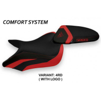HOUSSE DE SELLE COMPATIBLE TRIUMPH SPEED TRIPLE (16-21) MODÈLE MAGLIE 1 - Logo : AVEC LOGO, Couleur : ROUGE, Type : CONFORT