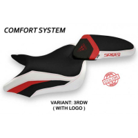 HOUSSE DE SELLE COMPATIBLE TRIUMPH SPEED TRIPLE (16-21) MODÈLE MAGLIE SPECIAL CO - Logo : AVEC LOGO, Couleur : ROUGE GRIS, Type : CONFORT