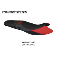 HOUSSE DE SELLE COMPATIBLE TRIUMPH STREET TRIPLE (07-12) MODÈLE MORRIS 1 - Type : CONFORT, Logo : AVEC LOGO, Couleur : ROUGE BLANC