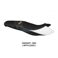 HOUSSE DE SELLE COMPATIBLE TRIUMPH STREET TRIPLE (07-12) MODÈLE MORRIS 1 - Couleur : BLANC, Type : CONFORT, Logo : AVEC LOGO