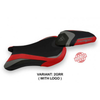 HOUSSE DE SELLE COMPATIBLE TRIUMPH STREET TRIPLE (17-22) SARZANA MODÈLE SPECIAL - Type : STANDARD, Logo : AVEC LOGO, Couleur : GRIS ROUGE 