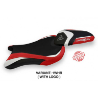 HOUSSE DE SELLE COMPATIBLE TRIUMPH STREET TRIPLE (17-22) SARZANA MODÈLE SPECIAL - Type : STANDARD, Logo : AVEC LOGO, Couleur : BLANC ROUGE
