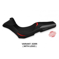 HOUSSE DE SELLE COMPATIBLE  TRIUMPH TIGER 1050 SPORT (13-20) - MODÈLE JULFA SPEC - Type : STANDARD, Logo : AVEC LOGO, Couleur : GRIS JAUNE 