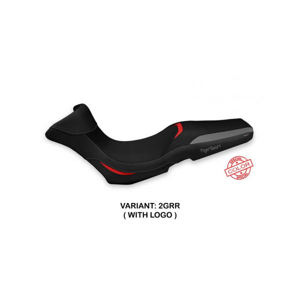 HOUSSE DE SELLE COMPATIBLE  TRIUMPH TIGER 1050 SPORT (13-20) - MODÈLE JULFA SPEC - Type : STANDARD, Logo : AVEC LOGO, Couleur : GRIS JAUNE