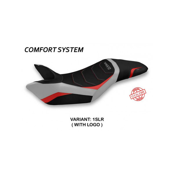 HOUSSE DE SELLE COMPATIBLE TRIUMPH SPEED TRIPLE (11-15) MODÈLE GHIBELLINA SPECIA - Type : CONFORT, Logo : AVEC LOGO, Couleur : BLANC ROUGE
