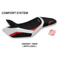 HOUSSE DE SELLE COMPATIBLE TRIUMPH SPEED TRIPLE (11-15) MODÈLE GHIBELLINA SPECIA - Logo : AVEC LOGO, Couleur : BLANC ROUGE, Type : CONFORT