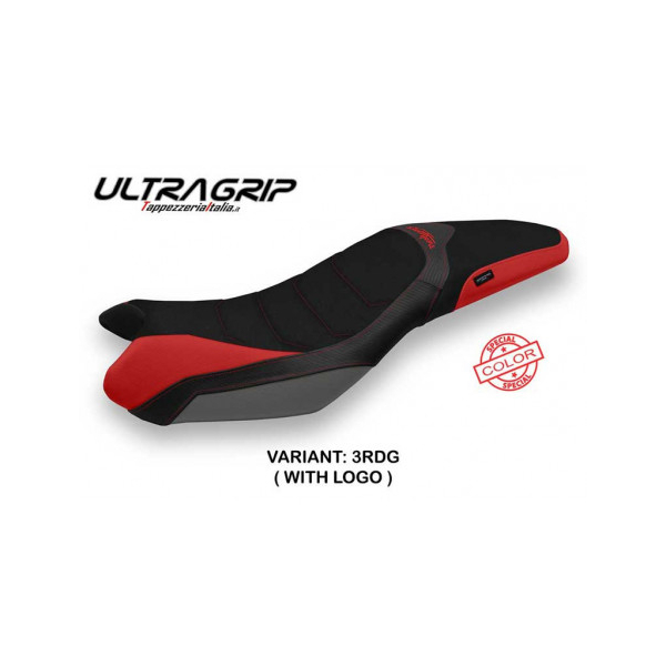 HOUSSE DE SELLE COMPATIBLE TRIUMPH STREET TRIPLE (13-16) MODÈLE SPECIAL COLOR SA - Logo : AVEC LOGO, Type : ULTRAGRIP, Couleur : ROUGE GRIS