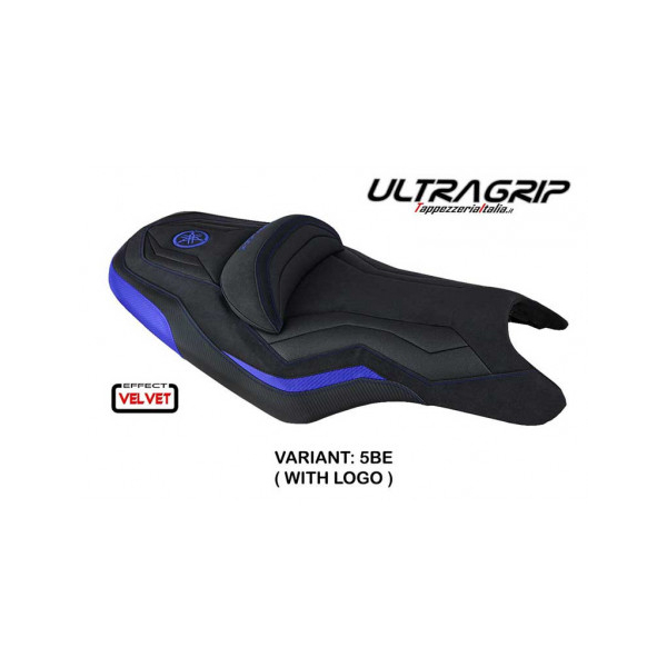 HOUSSE DE SELLE COMPATIBLE YAMAHA T-MAX (08-16) MODÈLE MCN VELVET - Logo : AVEC LOGO, Couleur : BLEU, Type : ULTRAGRIP