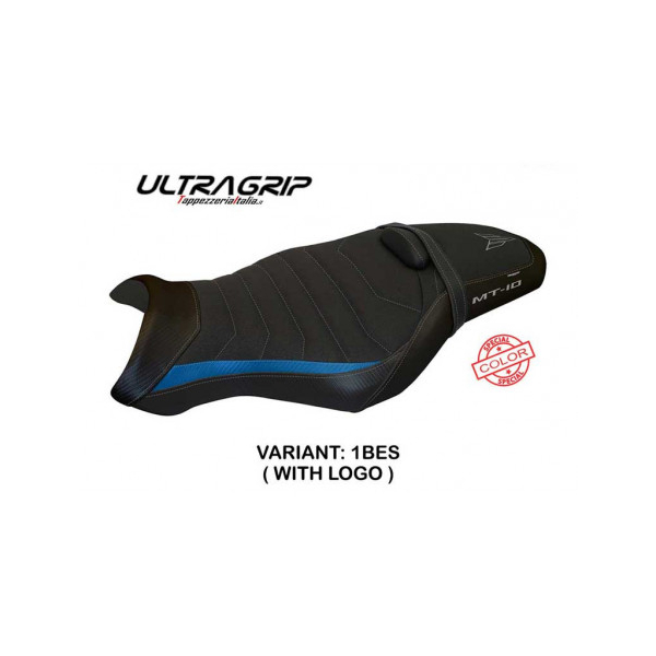 HOUSSE DE SELLE COMPATIBLE YAMAHA MT-10 (17-22) MODÈLE LENO SPECIAL COLOR - Logo : AVEC LOGO, Couleur : GRIS JAUNE, Type : ULTRAGRIP