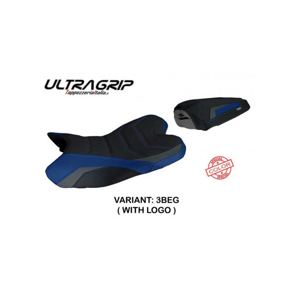 HOUSSE DE SELLE COMPATIBLE YAMAHA R1 (09-14) MODÈLE BALSAS SPECIAL COLOR - Logo : AVEC LOGO, Type : ULTRAGRIP, Couleur : BLEU-GRIS