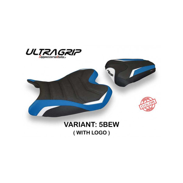 HOUSSE DE SELLE COMPATIBLE YAMAHA R6 (08-16) MODÈLE BARDI SPECIAL COLOR - Logo : AVEC LOGO, Couleur : BLEU BLANC, Type : ULTRAGRIP