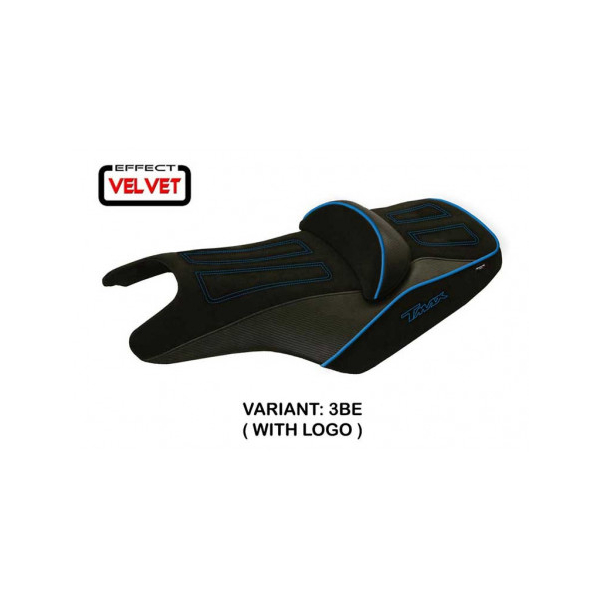HOUSSE DE SELLE COMPATIBLE YAMAHA T-MAX (08-16) MODÈLE ALOI 1 VELVET - Logo : AVEC LOGO, Couleur : BLANC, Type : STANDARD