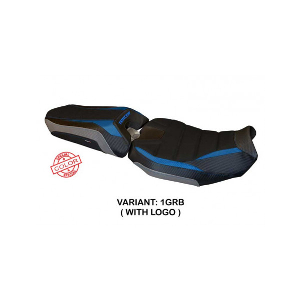HOUSSE DE SELLE COMPATIBLE  YAMAHA TRACER 900 (18-20) MODÈLE DENVER 1 SPECIAL CO - Logo : AVEC LOGO, Couleur : BLANC GRIS, Type : STANDARD