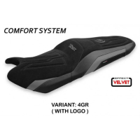 HOUSSE DE SELLE COMPATIBLE YAMAHA T-MAX (17-20) MODÈLE SCRUTARI 2 VELVET - Logo : AVEC LOGO, Couleur : NOIR, Type : CONFORT