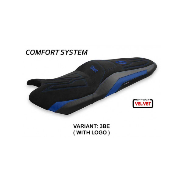 HOUSSE DE SELLE COMPATIBLE YAMAHA T-MAX (17-20) MODÈLE SCRUTARI 2 VELVET - Logo : AVEC LOGO, Couleur : ARGENT, Type : CONFORT