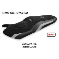 HOUSSE DE SELLE COMPATIBLE YAMAHA T-MAX (17-20) MODÈLE SCRUTARI 2 VELVET - Logo : AVEC LOGO, Couleur : BLANC, Type : CONFORT