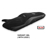 HOUSSE DE SELLE COMPATIBLE YAMAHA T-MAX (17-20) MODÈLE SCRUTARI 2 VELVET - Logo : AVEC LOGO, Couleur : BLANC, Type : CONFORT