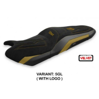 HOUSSE DE SELLE COMPATIBLE YAMAHA T-MAX (17-20) MODÈLE SCRUTARI 2 VELVET - Logo : AVEC LOGO, Couleur : BLANC, Type : CONFORT