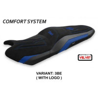 HOUSSE DE SELLE COMPATIBLE YAMAHA T-MAX (17-20) MODÈLE SCRUTARI 2 VELVET - Logo : AVEC LOGO, Couleur : BLEU, Type : STANDARD 