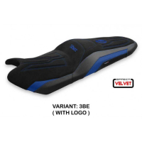 HOUSSE DE SELLE COMPATIBLE YAMAHA T-MAX (17-20) MODÈLE SCRUTARI 2 VELVET - Logo : AVEC LOGO, Couleur : BLEU, Type : STANDARD