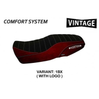 HOUSSE DE SELLE COMPATIBLE  YAMAHA XSR 900 (16-20) MODÈLE PUERTO RICO 1 VINTAGE - Logo : AVEC LOGO, Couleur : BORDEAUX, Type : CONFORT 