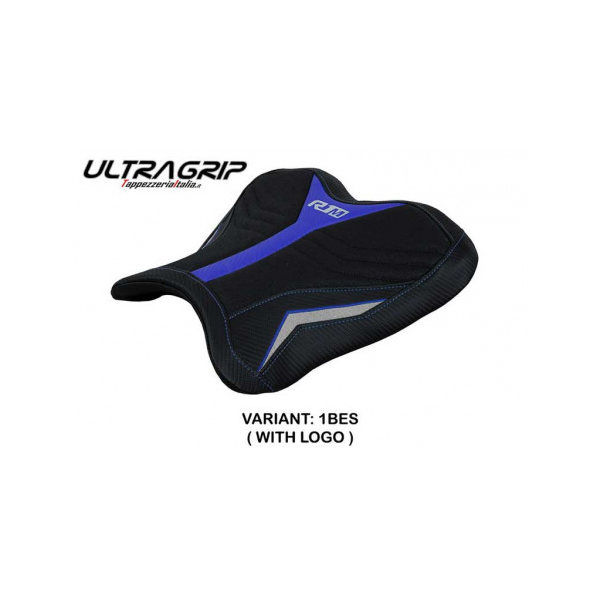 HOUSSE DE SELLE PILOTE COMPATIBLE YAMAHA R1M (15-22) MODÈLE HERNALS - Logo : AVEC LOGO, Type : ULTRAGRIP, Couleur : BLEU ARGENT